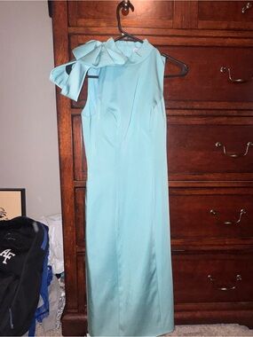 One-Shoulder Ruffle Maxi Dress in Mint Green